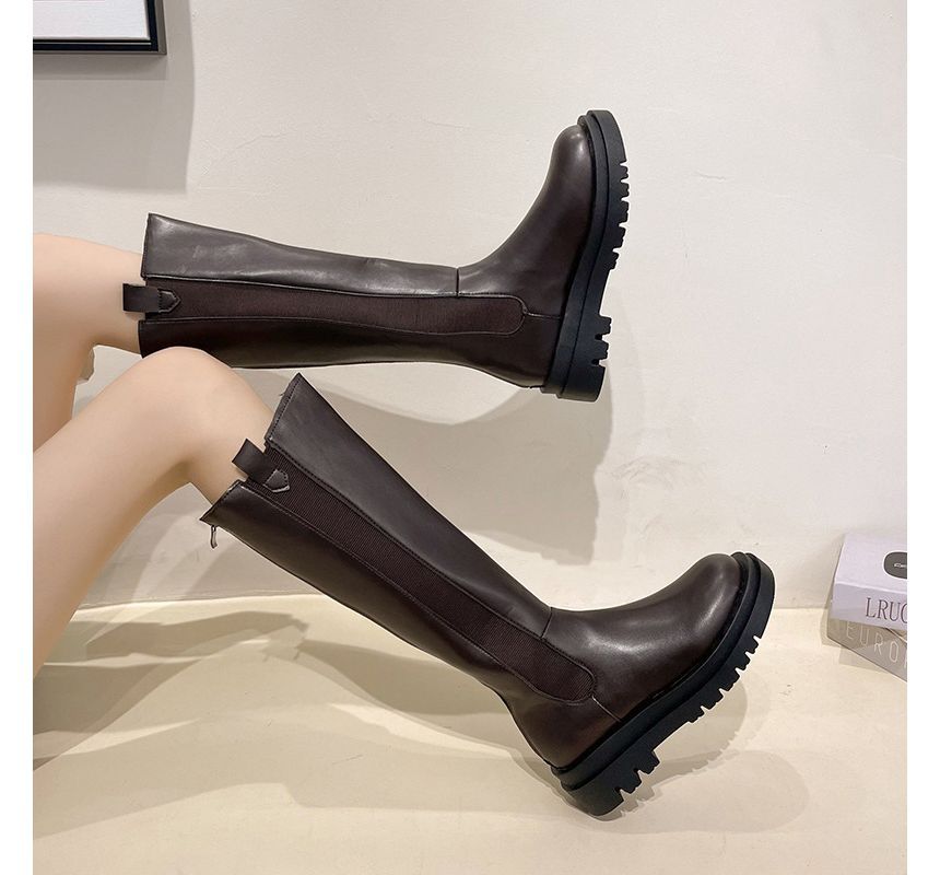 Tall Leather Chelsea Platform Faux Boots