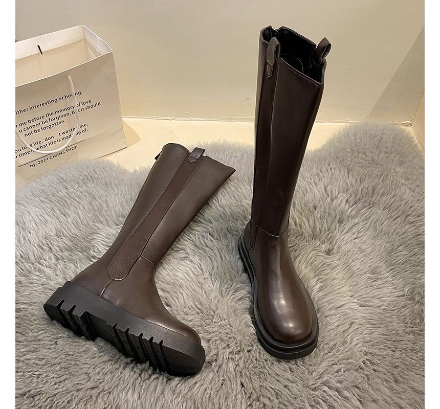 Tall Leather Chelsea Platform Faux Boots