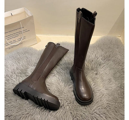 Tall Leather Chelsea Platform Faux Boots