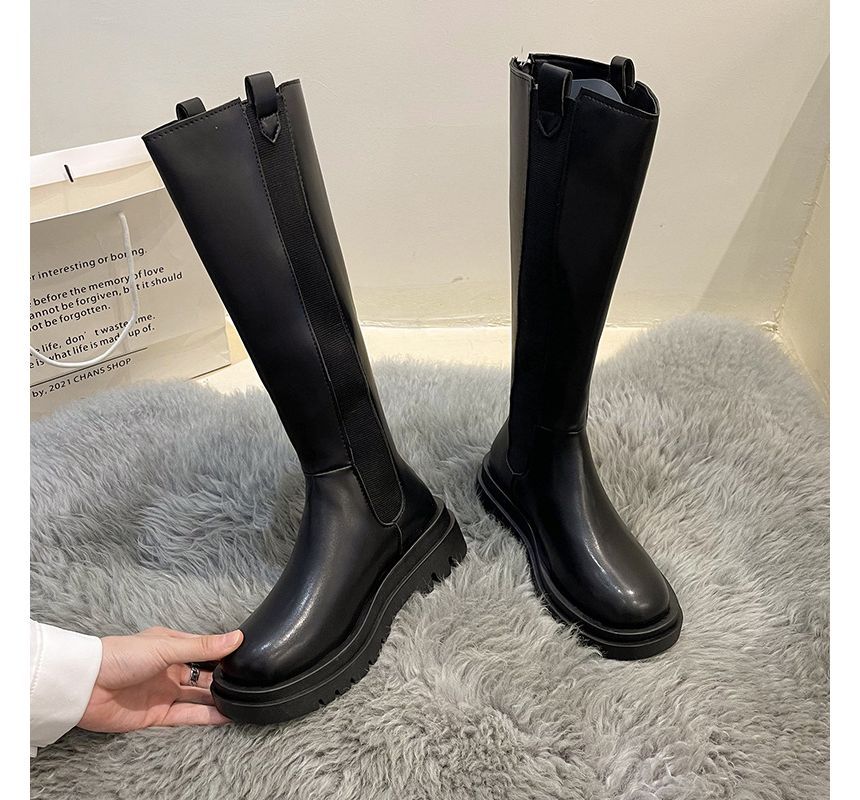 Tall Leather Chelsea Platform Faux Boots