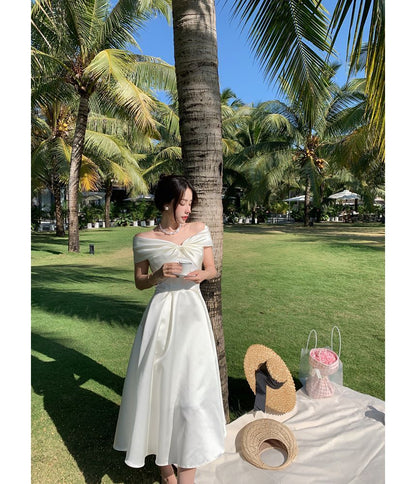 Off-Shoulder Plain A-Line Cocktail Dress