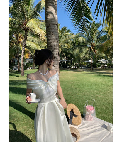 Off-Shoulder Plain A-Line Cocktail Dress