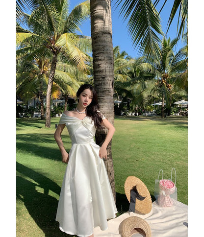 Off-Shoulder Plain A-Line Cocktail Dress