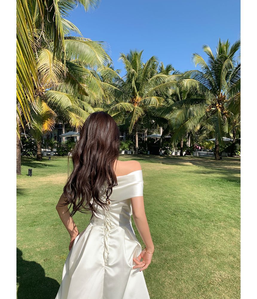 Off-Shoulder Plain A-Line Cocktail Dress