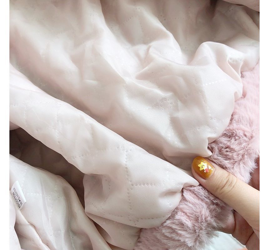 Plain Fluffy Hooded Zip Jacket