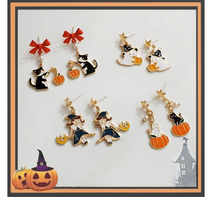 Halloween Enamel Drop Earring / Clip On Earring