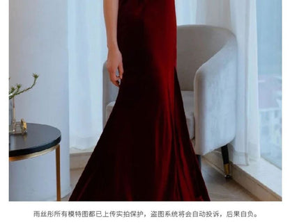 Spaghetti Strap Plain Bow Slit A-Line Evening Gown