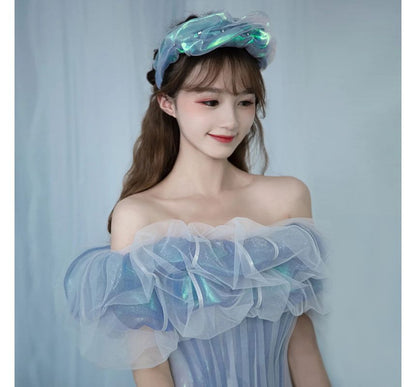 Off-Shoulder Mesh A-Line Evening Gown