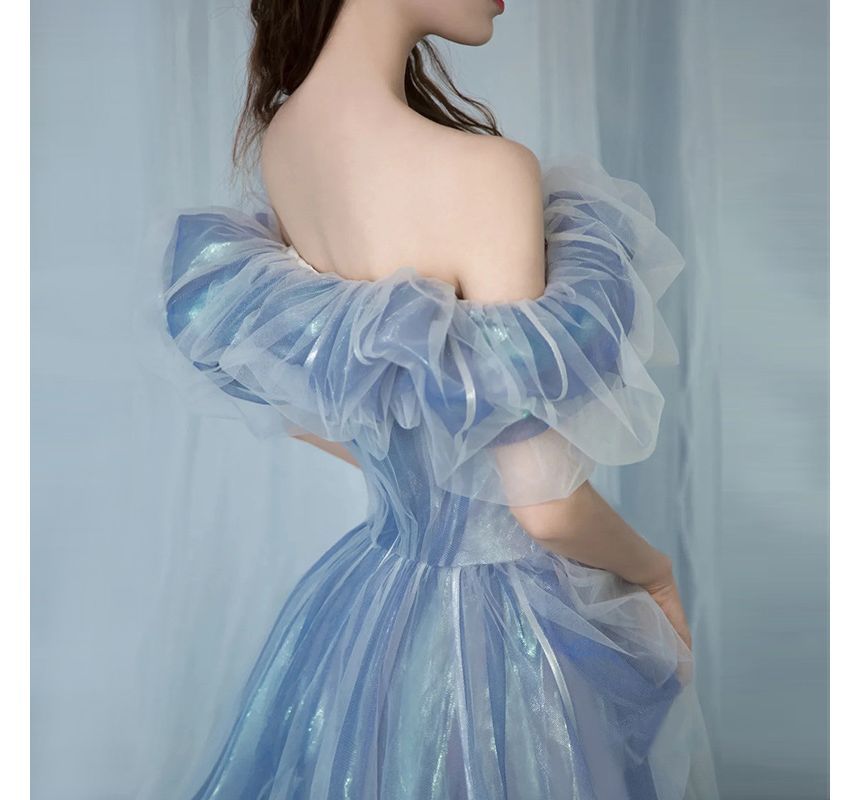 Off-Shoulder Mesh A-Line Evening Gown