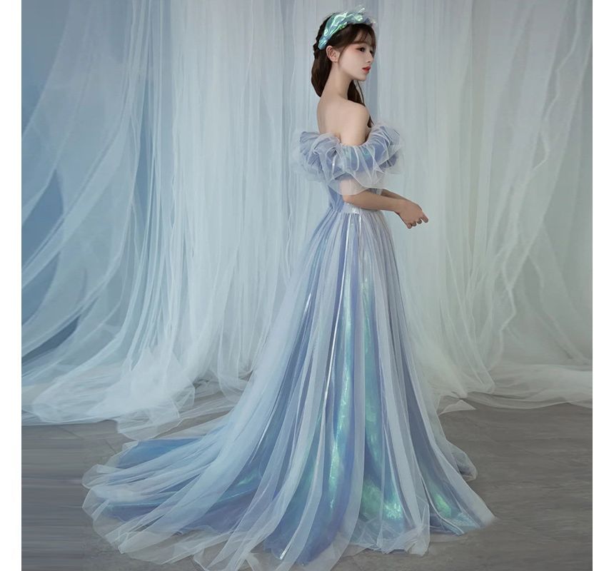 Off-Shoulder Mesh A-Line Evening Gown