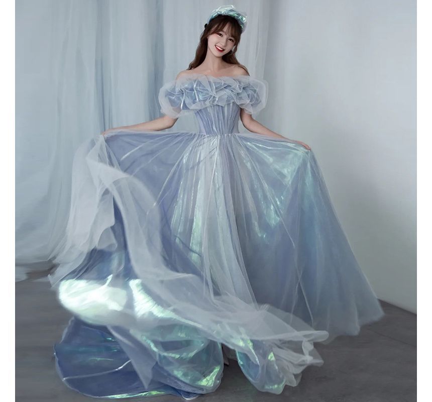 Off-Shoulder Mesh A-Line Evening Gown