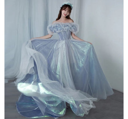 Off-Shoulder Mesh A-Line Evening Gown