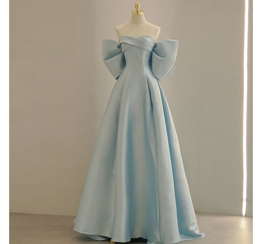 Strapless Plain Bow A-Line Evening Gown