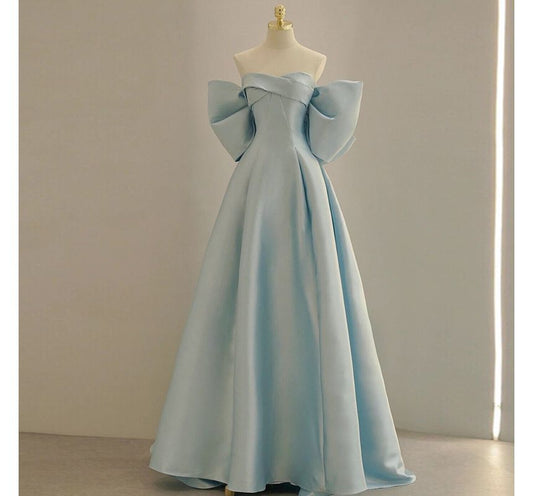 Strapless Plain Bow A-Line Evening Gown