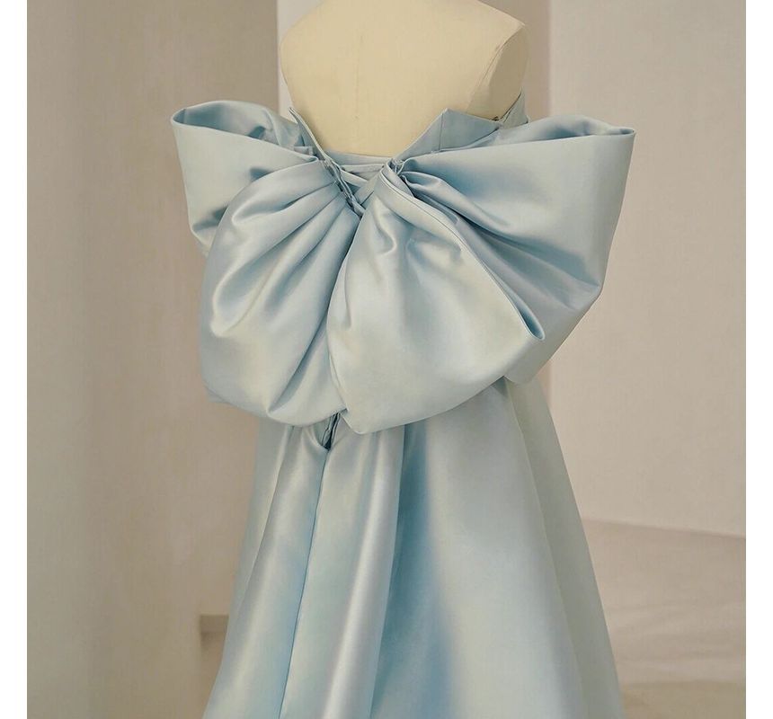 Strapless Plain Bow A-Line Evening Gown