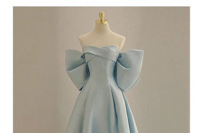 Strapless Plain Bow A-Line Evening Gown