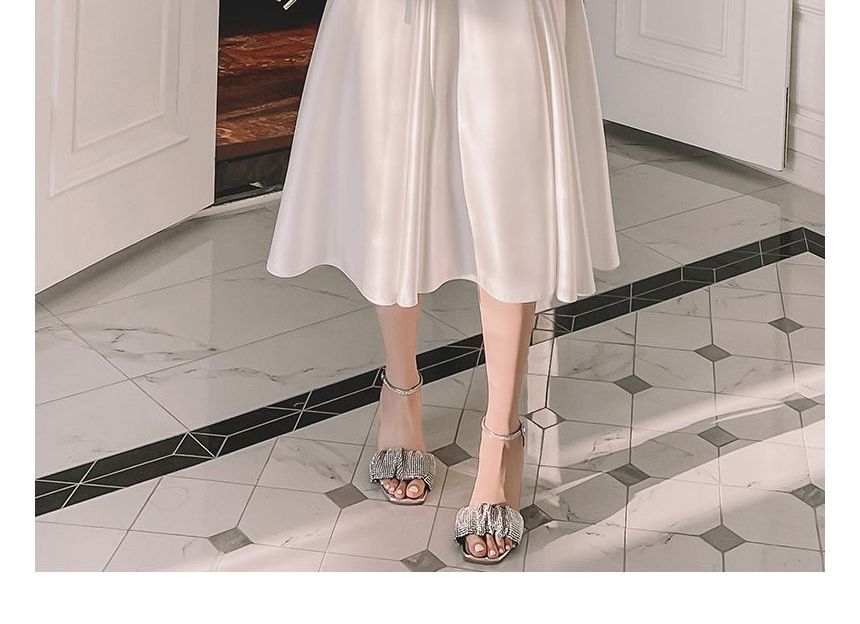 Long-Sleeve Square Neck Plain Beaded Midi A-Line Wedding Dress