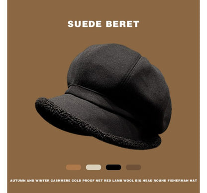 Faux Shearling Trim Beret