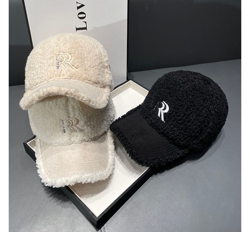 Letter Embroidered Faux Shearling Cap