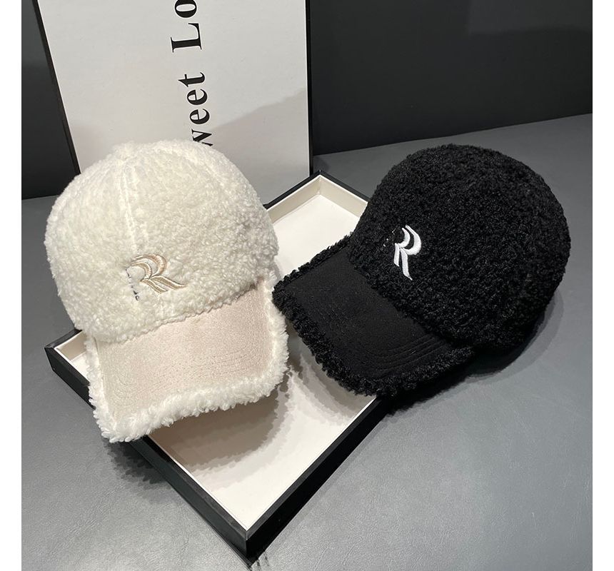 Letter Embroidered Faux Shearling Cap