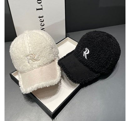 Letter Embroidered Faux Shearling Cap