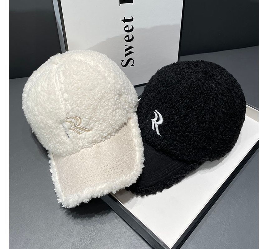 Letter Embroidered Faux Shearling Cap