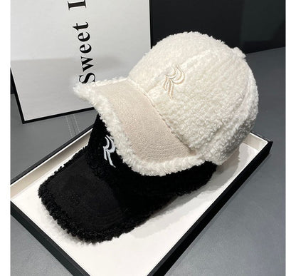 Letter Embroidered Faux Shearling Cap