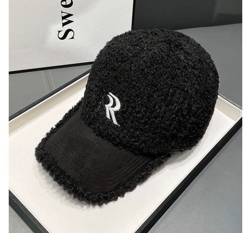 Letter Embroidered Faux Shearling Cap