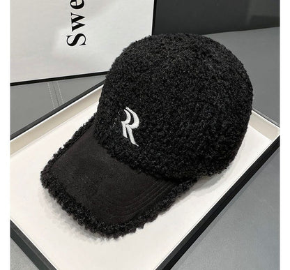 Letter Embroidered Faux Shearling Cap