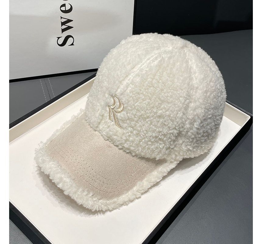 Letter Embroidered Faux Shearling Cap
