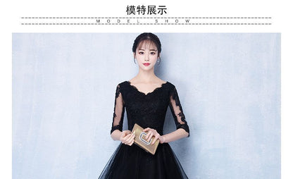 Elbow Sleeve V-Neck Plain High-Low Lace Panel Mesh Midi A-Line Cocktail Dress