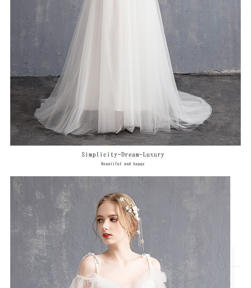 Elbow-Sleeve Cold Shoulder Plain Ruffle Mesh A-Line Wedding Gown