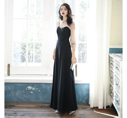 3/4-Sleeve Sweetheart Neck Sequin Panel Mesh A-Line Evening Gown / Cocktail Dress