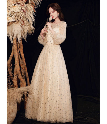 Plain Sequin Mesh A-Line Evening Gown