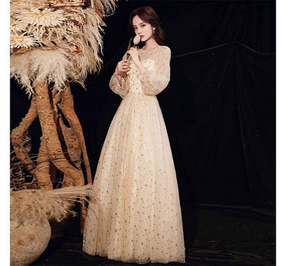 Plain Sequin Gown Evening Mesh A-Line