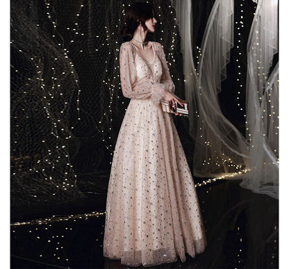 Plain Sequin Mesh A-Line Evening Gown