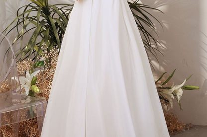 Puff Sleeve Sweetheart Neck Plain Faux Pearl Ruched A-Line Wedding Gown