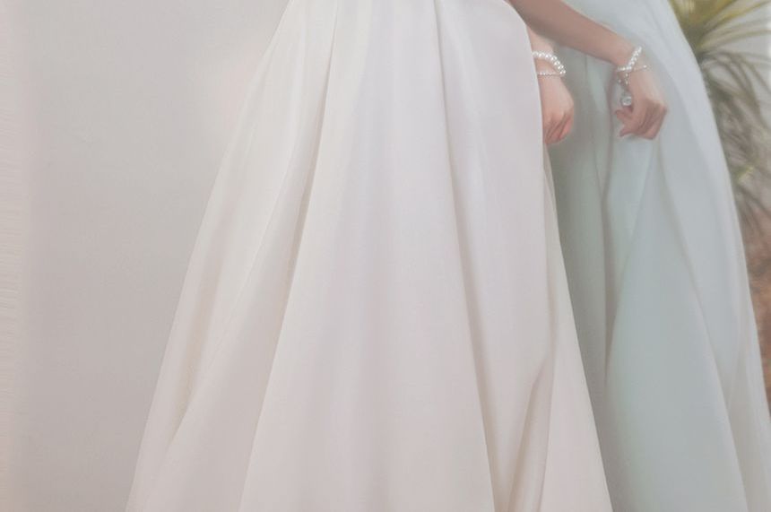 Puff Sleeve Sweetheart Neck Plain Faux Pearl Ruched A-Line Wedding Gown