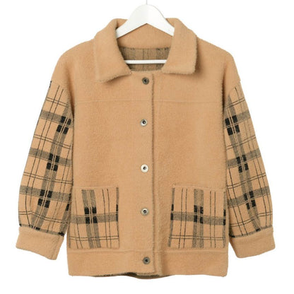Collared Plaid Fluffy Button Jacket