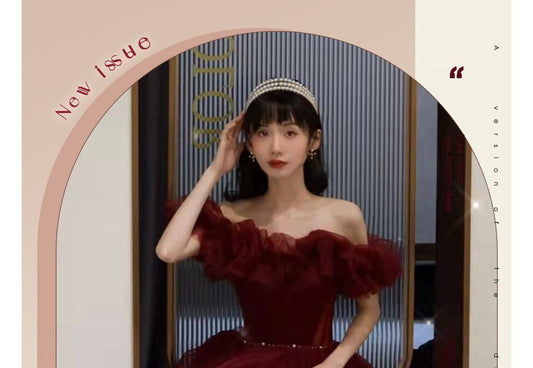 Off-Shoulder Plain Mesh A-Line Evening Gown