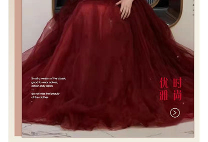 Off-Shoulder Plain Mesh A-Line Evening Gown