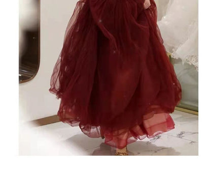 Off-Shoulder Plain Mesh A-Line Evening Gown