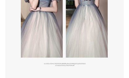 A-Line / Gradient Midi Evening Gown Mesh Dress Puff-Sleeve