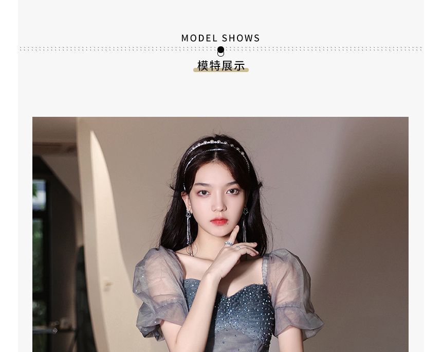 A-Line / Gradient Midi Evening Gown Mesh Dress Puff-Sleeve