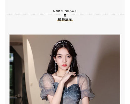 A-Line / Gradient Midi Evening Gown Mesh Dress Puff-Sleeve