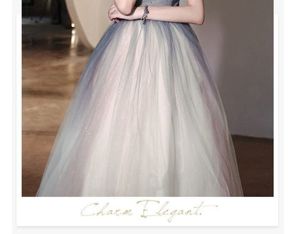 A-Line / Gradient Midi Evening Gown Mesh Dress Puff-Sleeve