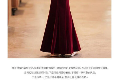 Dress Puff-Sleeve / Bow Midi Gown Mermaid Evening