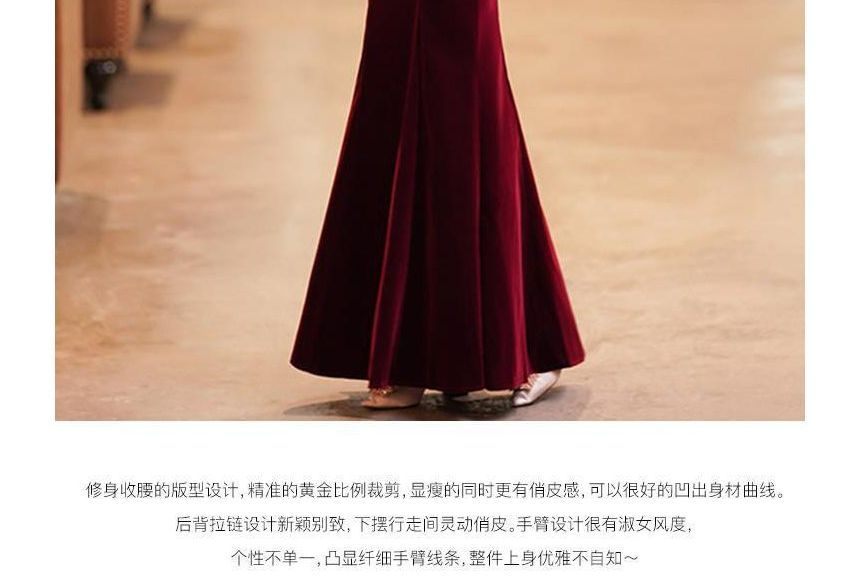Puff-Sleeve Bow Mermaid Evening Gown / Midi Dress