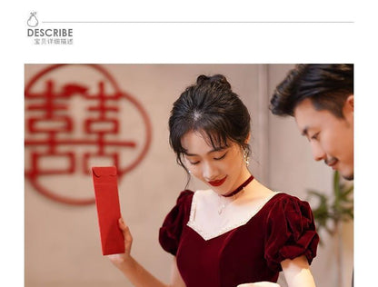 Puff-Sleeve Bow Mermaid Evening Gown / Midi Dress