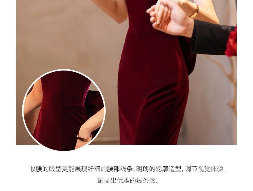 Dress Puff-Sleeve / Bow Midi Gown Mermaid Evening